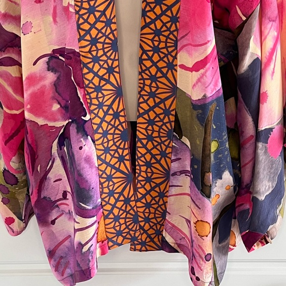 Powder Orchid and Iris Kimono Jacket Cover Up Bohemian Artsy One Size NWT - Picture 5 of 15